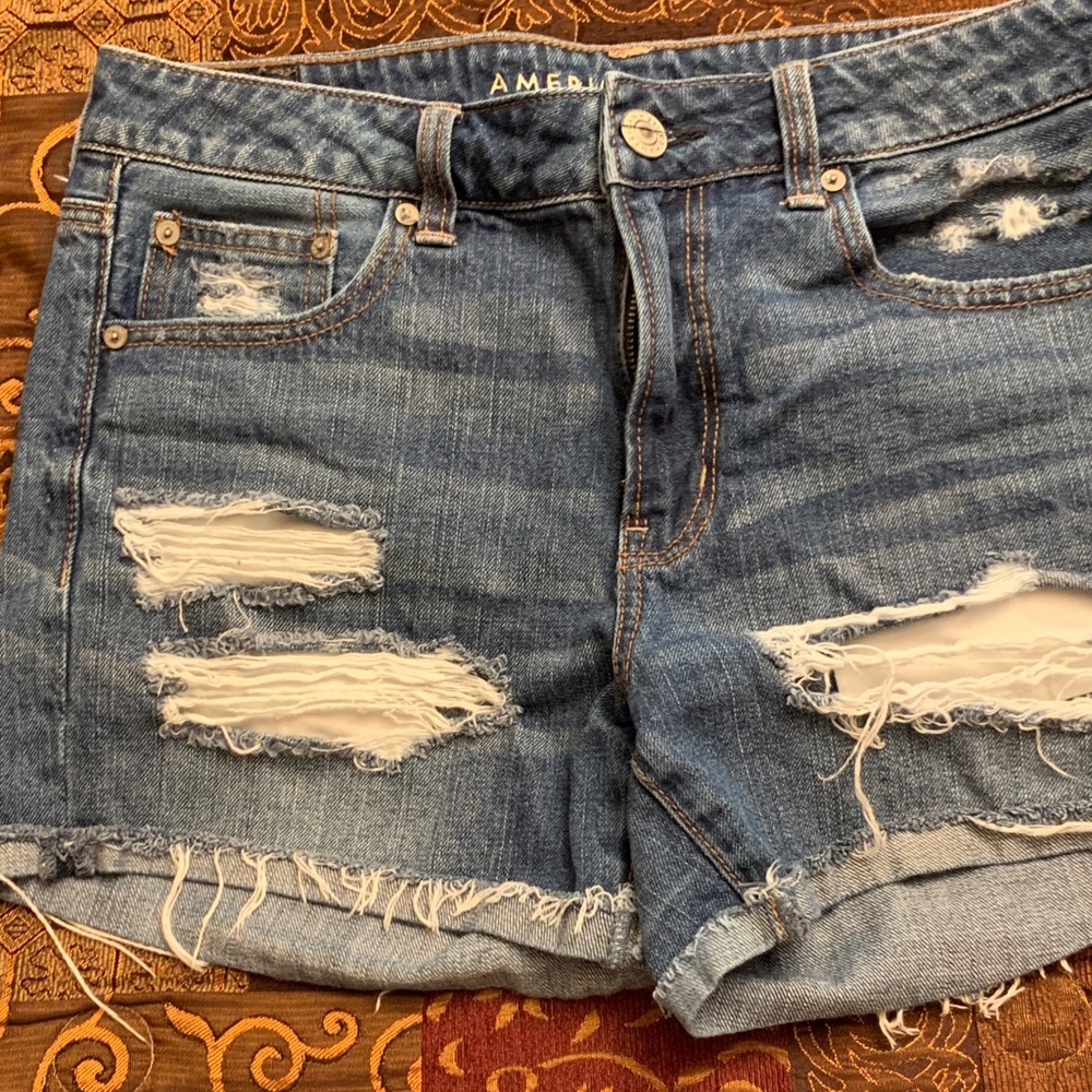 American Eagle Outfitters Women's Ripped Blue Jean Shorts